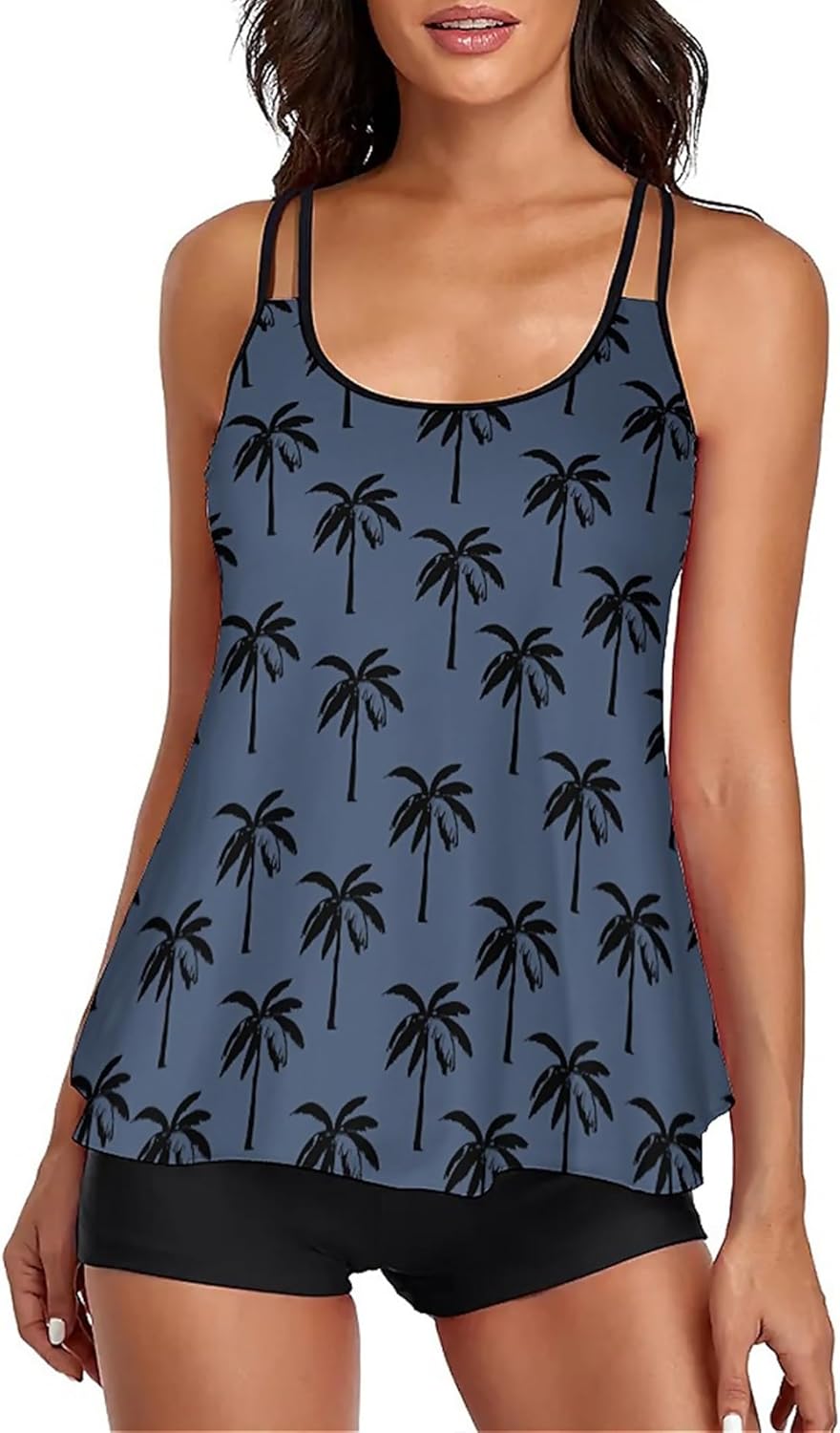 2026 Women Two Piece Tankini Swimsuit Tummy Control Plus Size Long Torso Top and High Waisted Boyshorts Bathing Suits