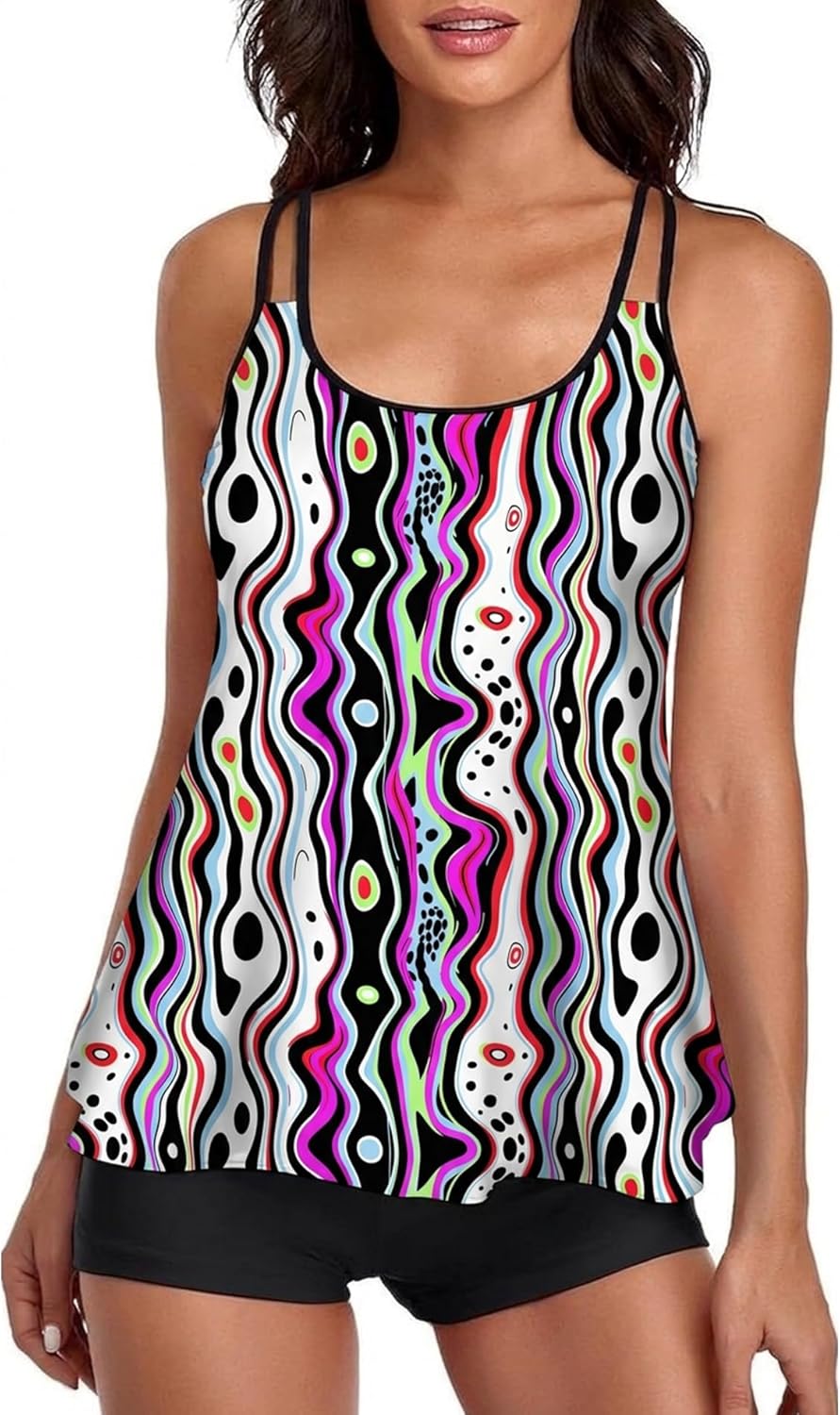 2026 Women Two Piece Tankini Swimsuit Tummy Control Plus Size Long Torso Top and High Waisted Boyshorts Bathing Suits