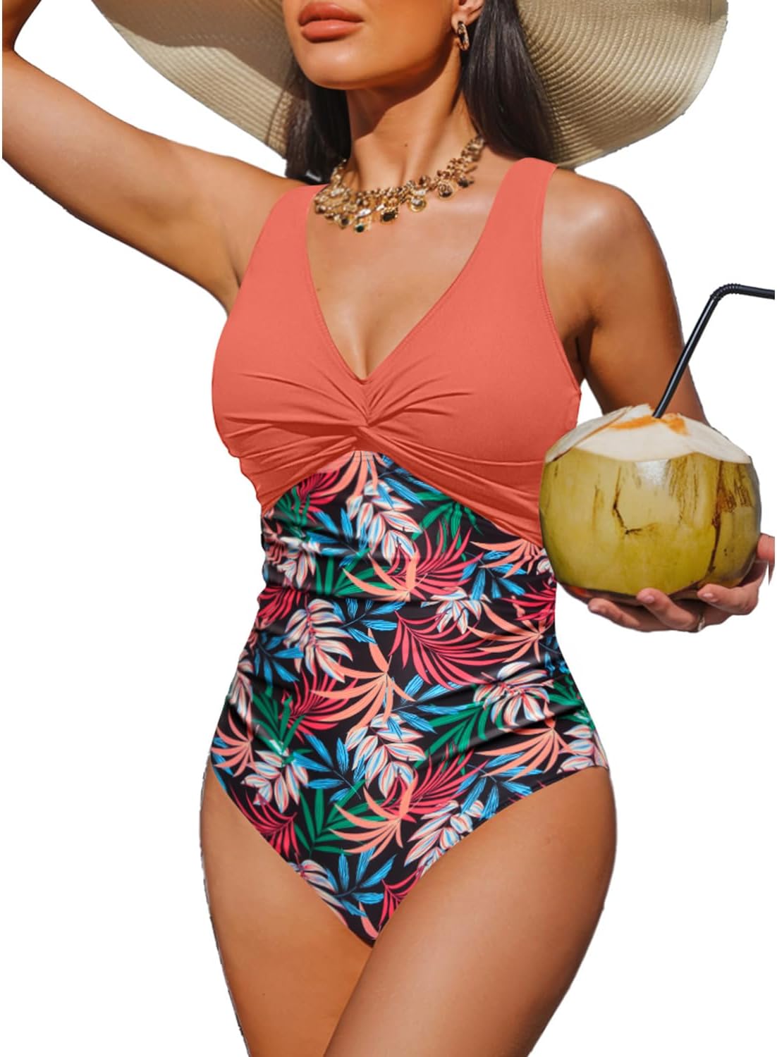 Women Tummy Control One Piece Swimsuit - Push Up Bathing Suit Full Coverage Slimming Swimwear