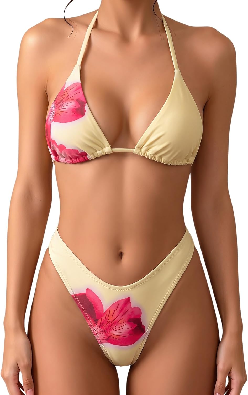 Women's Polka Dots Triangle Thong Bikini Sets Floral Cute Bathing Suit Swimsuits