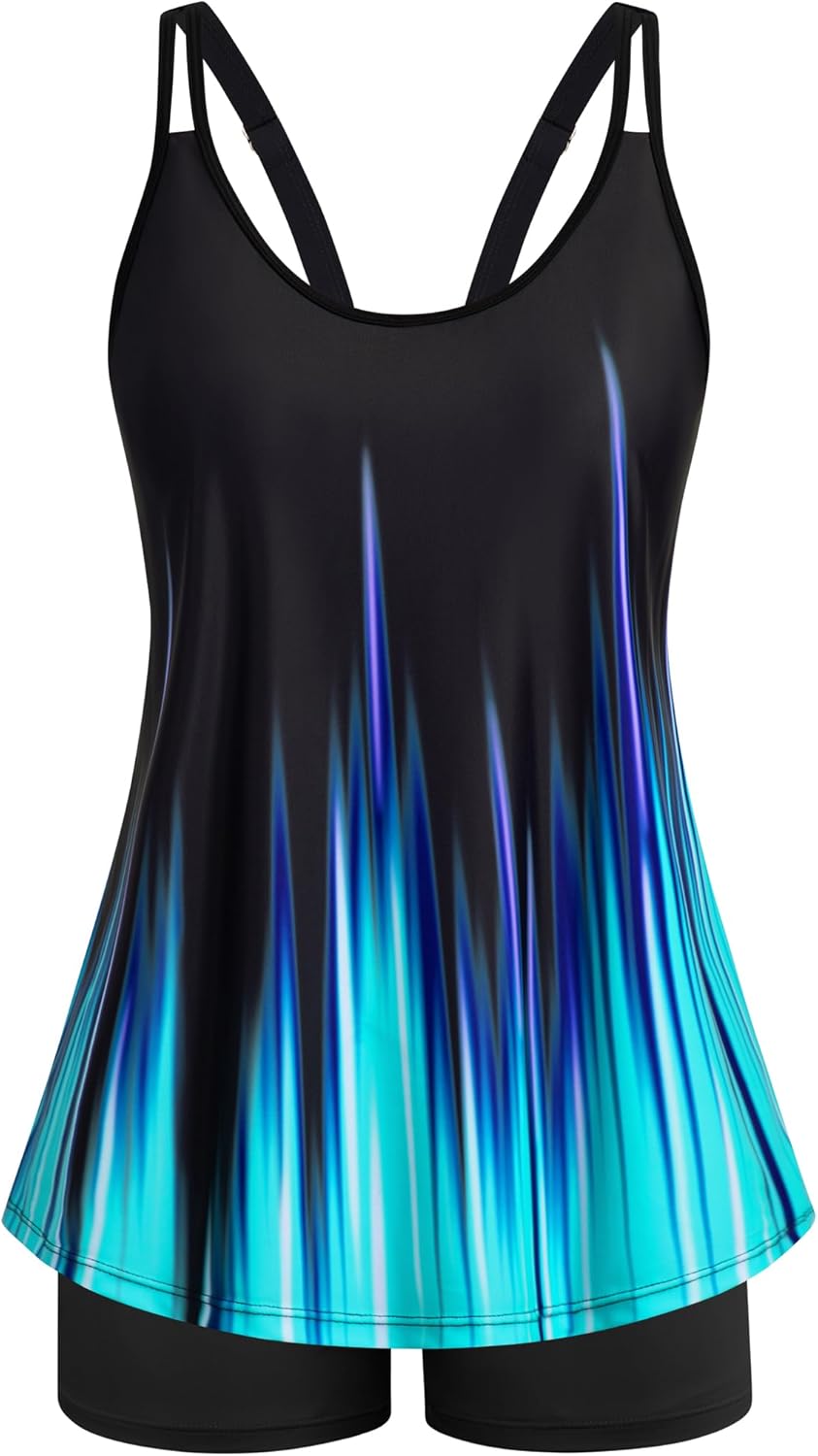 Swimsuits for Women Tummy Control Two Piece Bathing Suits Flowy Swim Tops with Boy Shorts