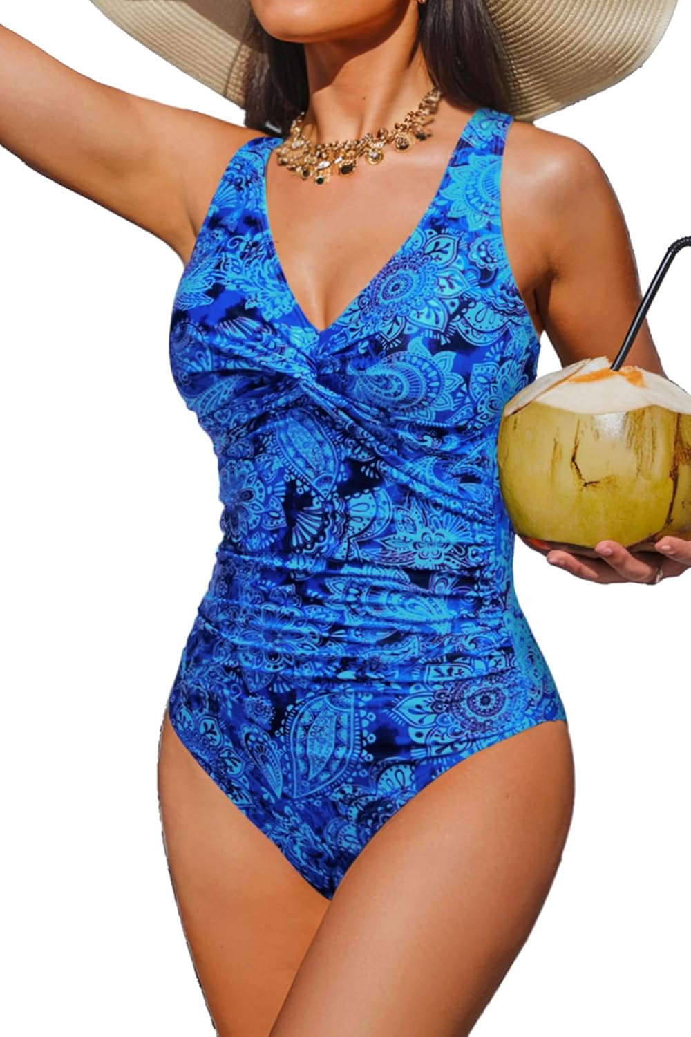 Women Tummy Control One Piece Swimsuit - Push Up Bathing Suit Full Coverage Slimming Swimwear