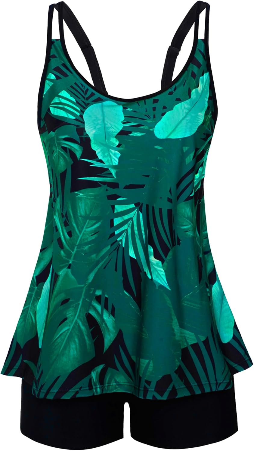 Swimsuits for Women Tummy Control Two Piece Bathing Suits Flowy Swim Tops with Boy Shorts