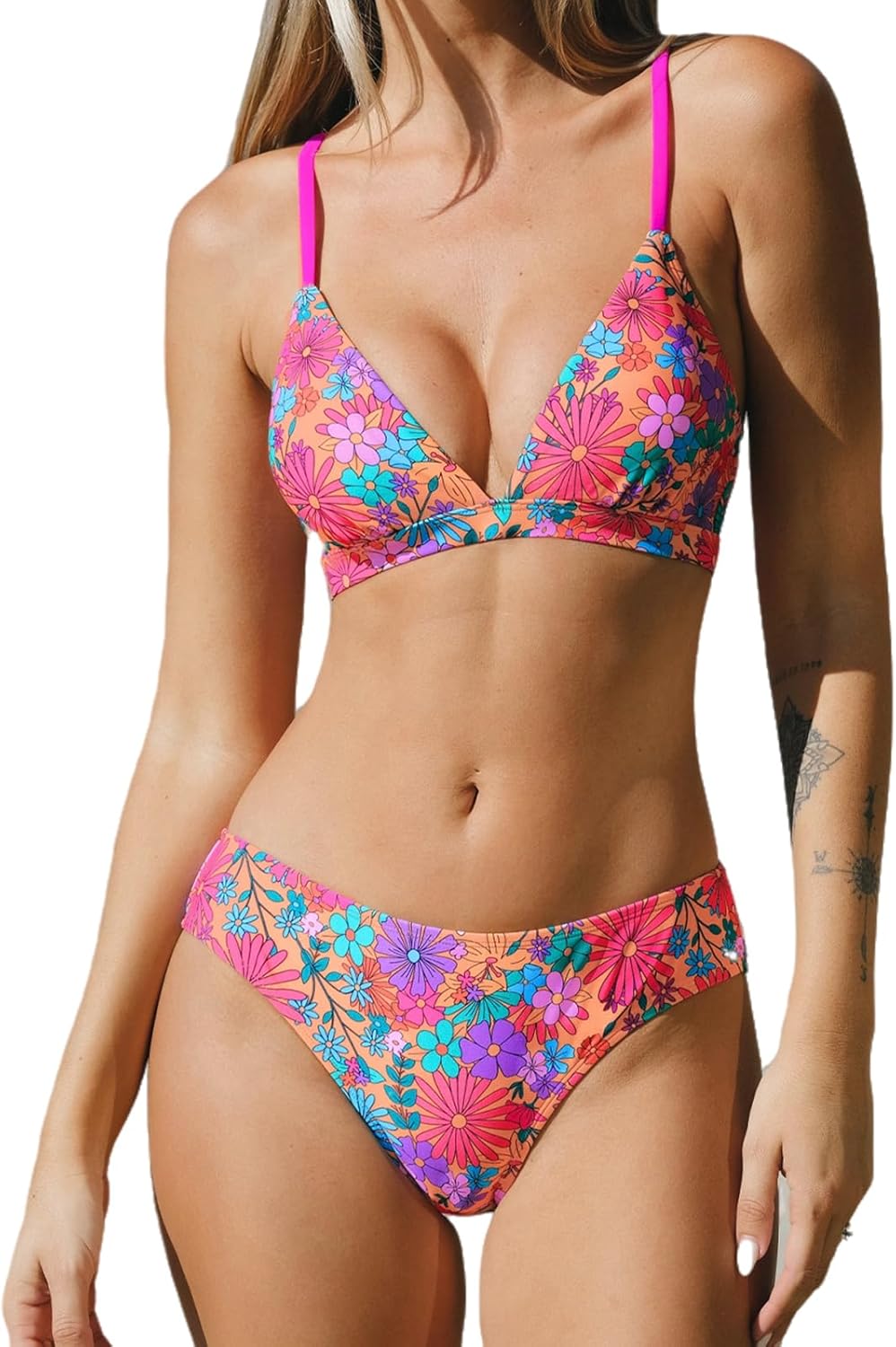 Bikini Set for Women Two Piece Swimsuits V Neck Low Rise Crisscross Back Self Tie Spaghetti Straps