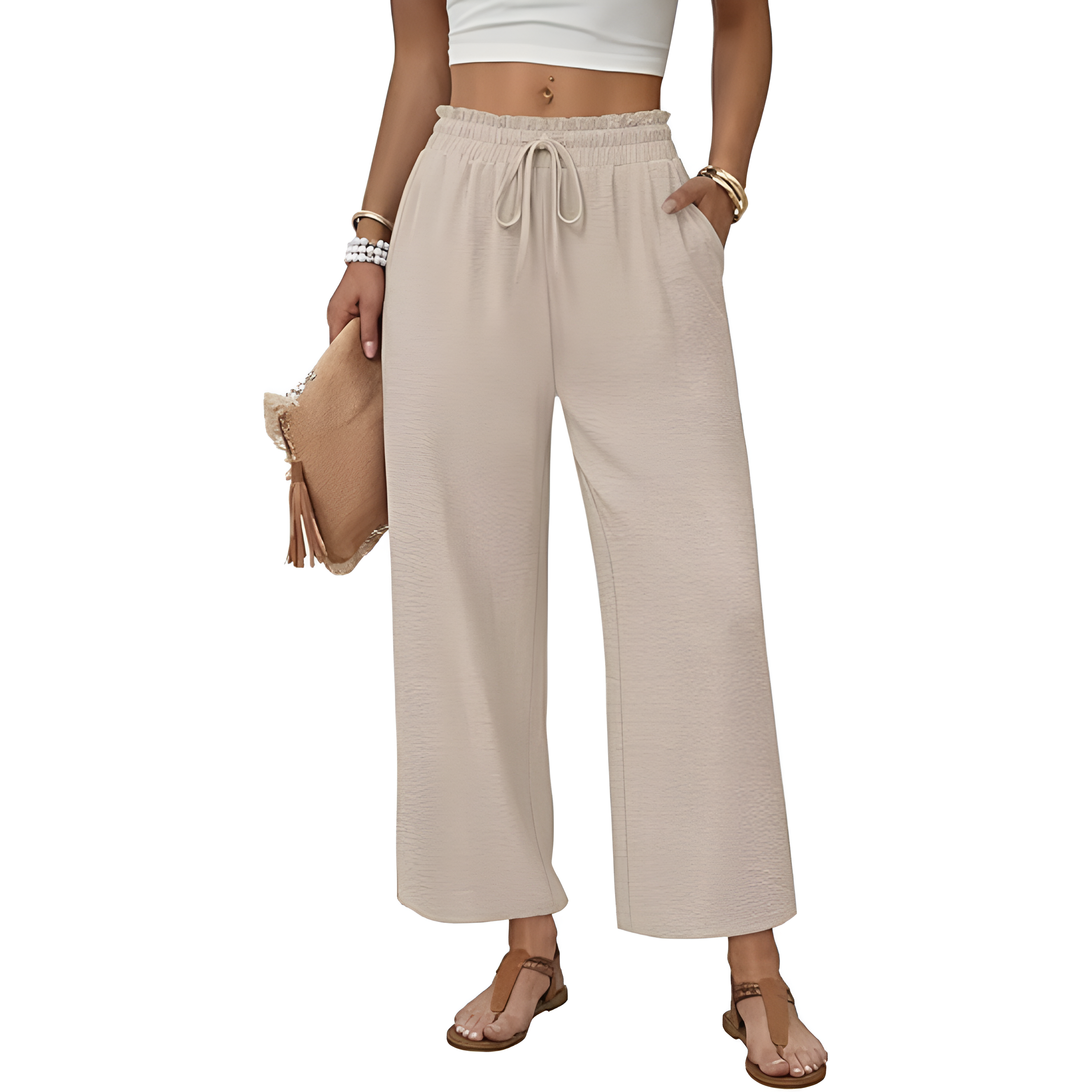 Lounge Pants With Drawstring And Flowy Palazzo Style For Women