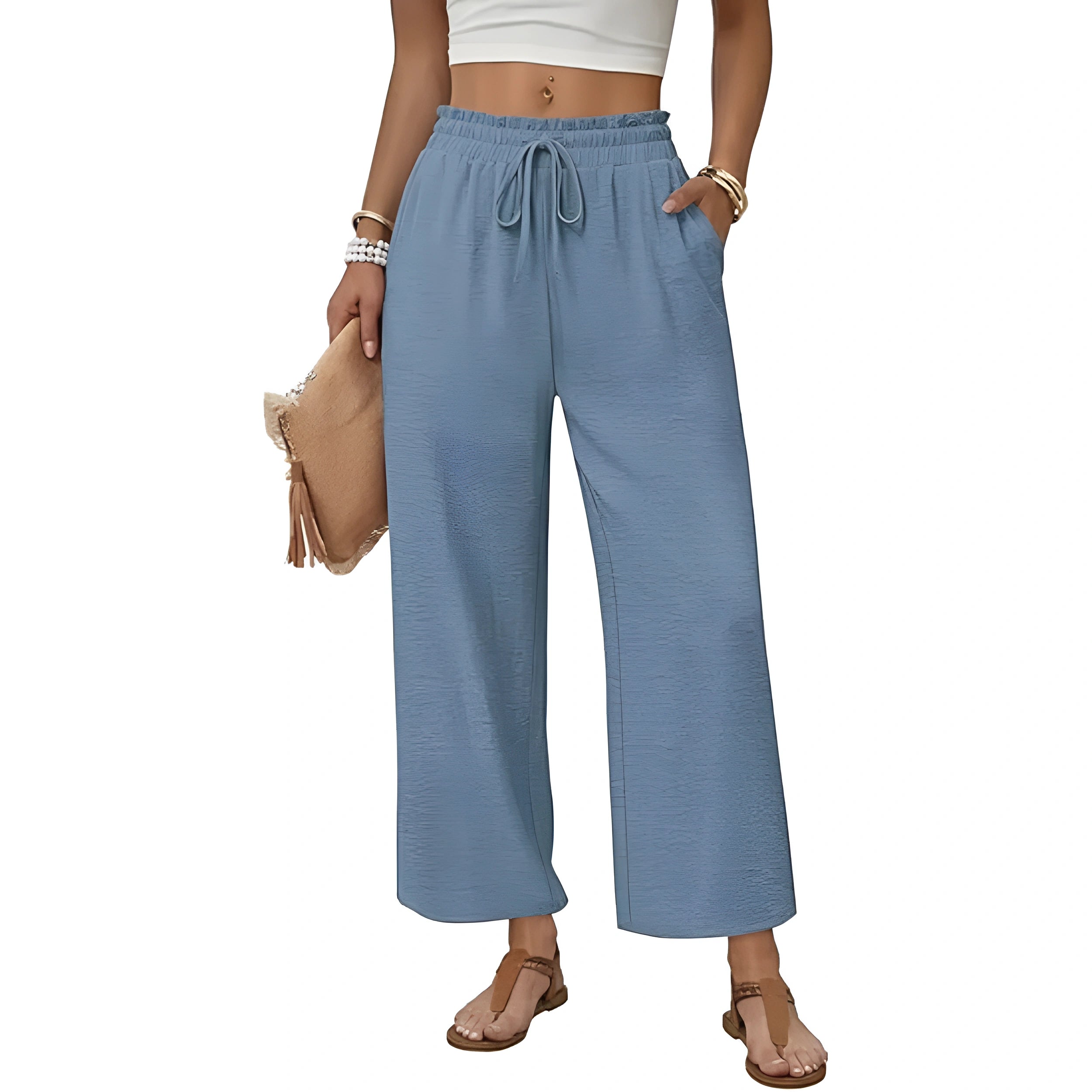 Lounge Pants With Drawstring And Flowy Palazzo Style For Women