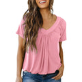 Dokotoo Women's Casual Summer Short Sleeve V Neck Tops T-shirts - Loose Fit & Comfortable Shirring Top
