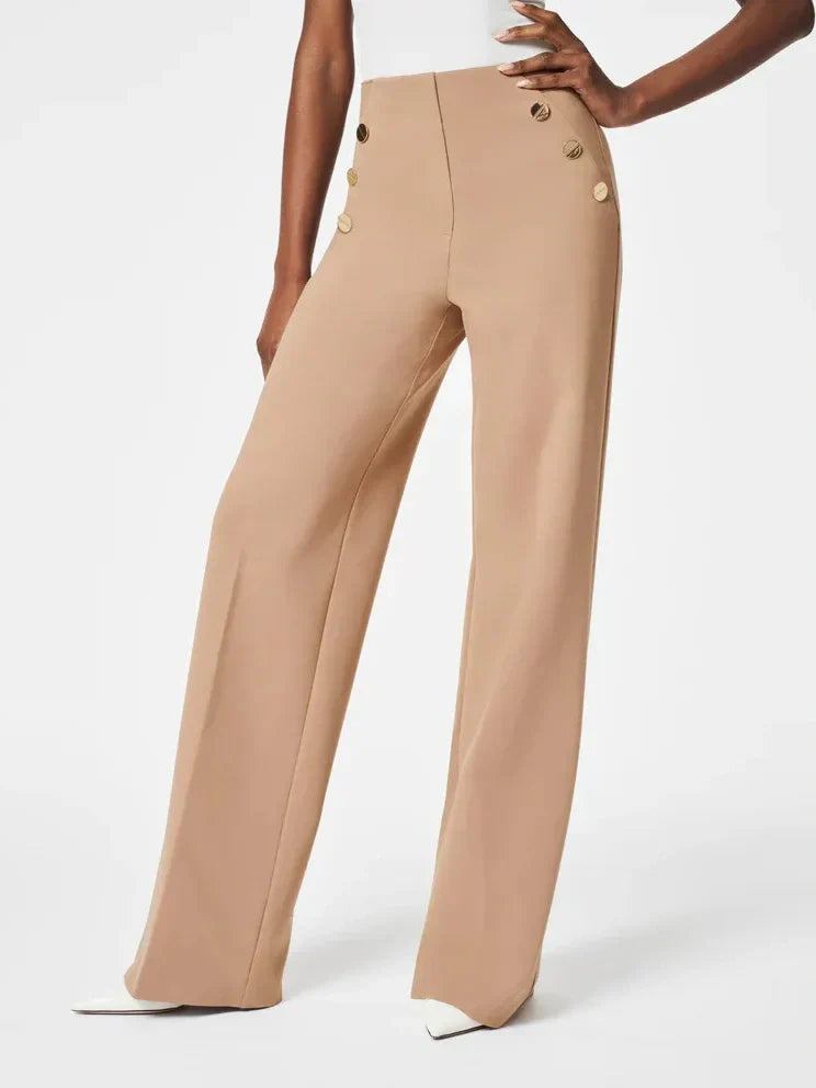 Tummy Control Button Wide Leg Pant