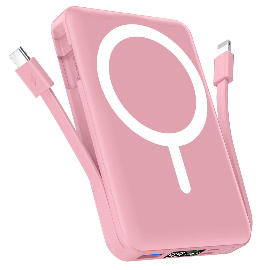 10000mAh Magnetic MagSafe Power Bank, Wireless Charger with LED Display, Dual USB-C & Lightning Cables, USB Output, Portable Mobile Device Accessories for iPhone 17/16/15/14/13/12 Series