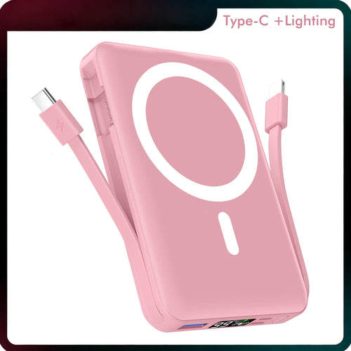 10000mAh Magnetic MagSafe Power Bank, Wireless Charger with LED Display, Dual USB-C & Lightning Cables, USB Output, Portable Mobile Device Accessories for iPhone 17/16/15/14/13/12 Series