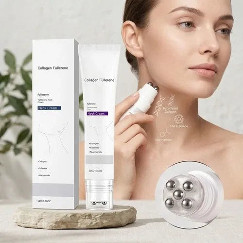Reduces Wrinkles and Double Chin,Five Rollers for All Around Massage,Neck Firming Cream,Collagen Neck Cream,Relieves Edema,Suitable for Wrinkled Skin,with Hyaluronic Acid,VitaminC+E.